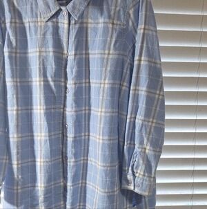 Blair Blue and White Plaid Button-Down Altered Flannel Shirt
